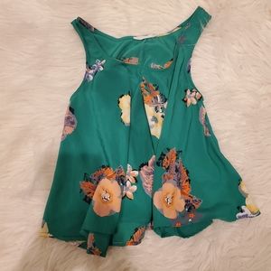 Lush Emerald Green flowy tank with floral prints